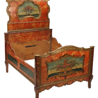 Bed, Italiante Parcel Gilt & Painted Bed, Vintage / Antique, Handsome!