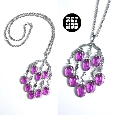 Pretty Vintage 70s Purple Dangle Chandelier Pendant Necklace by Sarah Coventry 