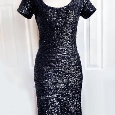 Betsey Johnson NEW Vintage Black Fully Sequined Stretchy Tight Evening dress 90's, Y2K 