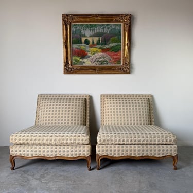 1970’s Hollywood Regency John Widdicomb Style French Provincial Armless Lounge Chairs – Pair 