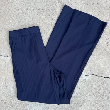Jason Wu Navy Blue Vertical Pinstripe High Rise Flared Trouser Pants Size 4 