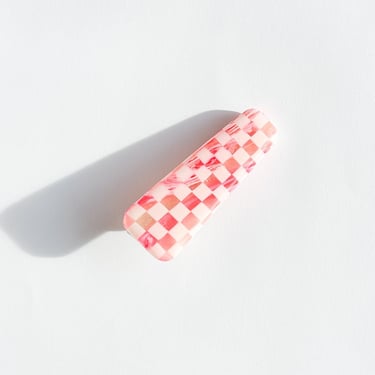 Handmade Alligator Clips | Pink Checkerboard Polymer Clay Resin Non Slip Stainless Steel Clip Faux Stone Strong Hair Accessories Approx 2