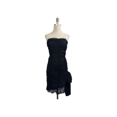 1980s Victor Costa Ruched Sleeveless Dress with Side Bow 