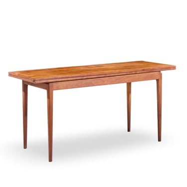 Jens Risom Mid Century Walnut Flip Top Console Dining Table - mcm 