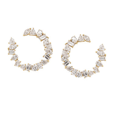Mixed Shape Diamond Crescent Hoop Earrings