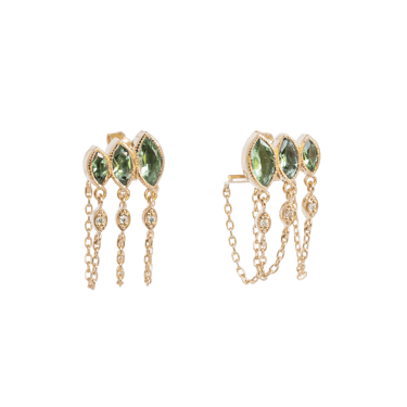 Triple Marquise Tourmaline Chain Earrings