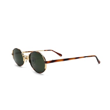 Classic Vintage 90s Tortoise Gold Oval Frame Sunglasses 