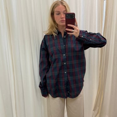 Vintage Christian Dior Embroidered Cranberry Plaid Shirt