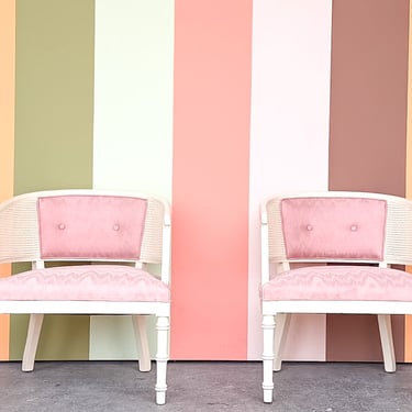 Pair of Faux Bamboo and Cane Barrel Chairs