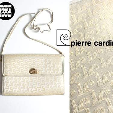 Pierre Cardin Logo Vintage 70s 80s Off-White Shoulder Bag or Clutch Purse 