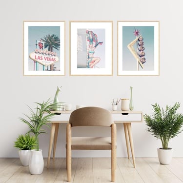 Las Vegas Wall Art Set of 3, Las Vegas Print, Travel Photography, Vintage Print Set, Bohemian Retro Wall Decor, Las Vegas Photo, Neon Sign 