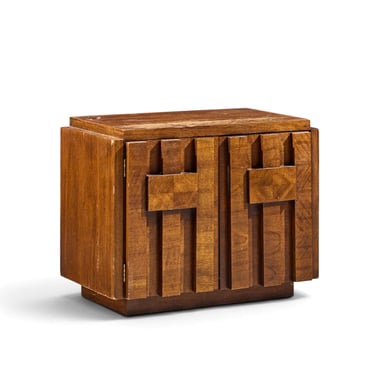 Lane Staccato Brutalist Mid Century Walnut Nightstand - mcm 