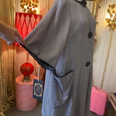 vintage 1960s houndstooth coat, black and white, 60s swing, m/l, rockabilly 