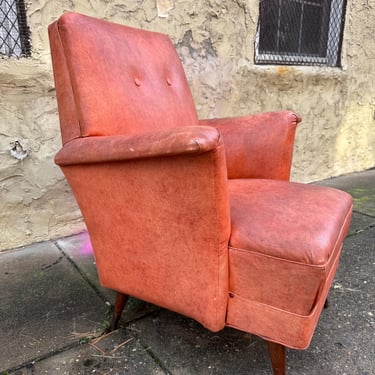 Mid-Century Modern Leather Lounge Chair & Ottoman, Chrome Frame 