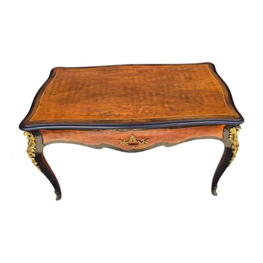 Antique French Louis XV Style Ormolu Mounted Cube Parquetry Writing Desk Table Bureau Plat 19th Century 