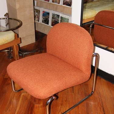 Newly Upholstered Vintage Tubular Chrome Lounge Chair - Tweed Terracotta