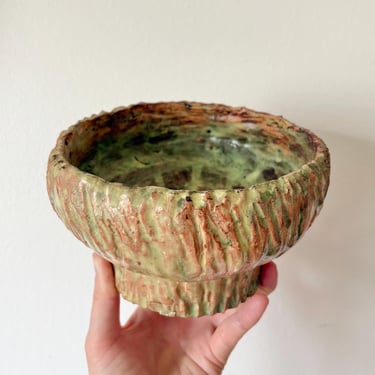 Vintage Textured Crazy Glazed Studio Pottery  Brutalist Fruit Bowl Catchall Dish 