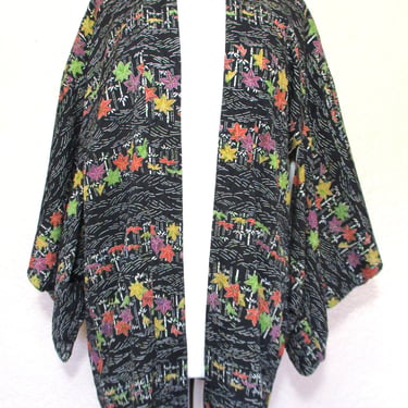 Vintage Bamboo Print Kimono Jacket: Handmade 70s Boho Robe 