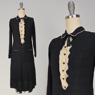 1920s Dress / 1920s Day Dress / Flapper Dress / Long Sleeved 1920s Dress / Shirtwaist Dress / Size Extra Small Petite 
