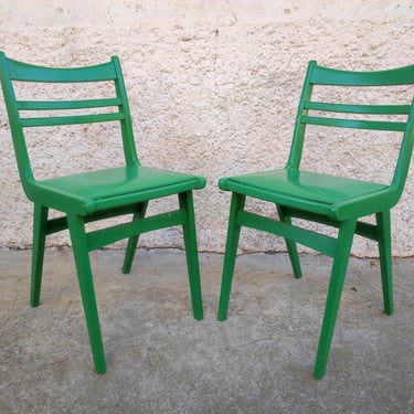Vintage Wooden Dining Chairs/ 1 of 2 Recoloured Chairs / Mid Century Retro Furniture Yugoslavian Chairs from 70s (price for one chair) 