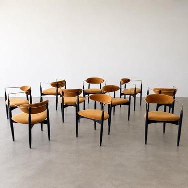 1950s Dan Johnson Viscount Dining Chair in Ebonized Walnut, Brass & Velvet 