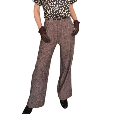 Vintage 1990s Sonia Rykiel Pants Brown Wool Tweed Flares Trousers Slacks Size 42 