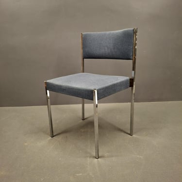 Vintage Blue Chrome Chair, 1970s Dining Chair, Retro Mid Century Modern Seating by Wiesner Hager 