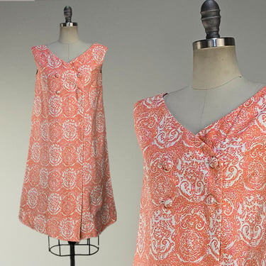 1960s Saks 5th Avenue Paisley Cotton Day Dress / Size Large 