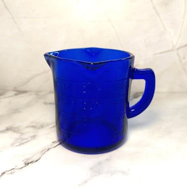 Cobalt Blue Glass Measuring Cup w/ Spouts and Markers - Depression Style, Vintage Style Kitchenware, Cooking, Farmhouse 