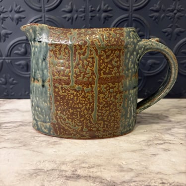 Blue and Brown Glazed Pottery Pitcher