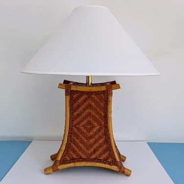 Bamboo & Leather Lamp w/Shade, C1970 