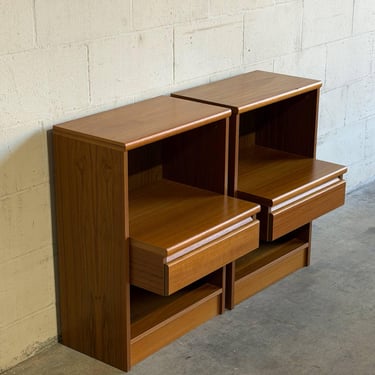 Teak Nightstands Set of 2 with Single Drawer and Open Shelf Danish Mid-Century Modern 1970s 