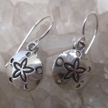 Sand Dollar Earrings -Sterling Silver- Hand Cast Small Dangles 
