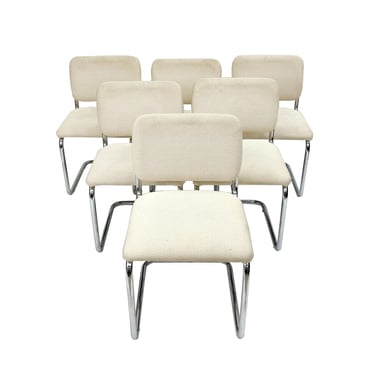 Marcel Breuer Style Tubular Chromed Steel Dining Chairs - A Set of 6