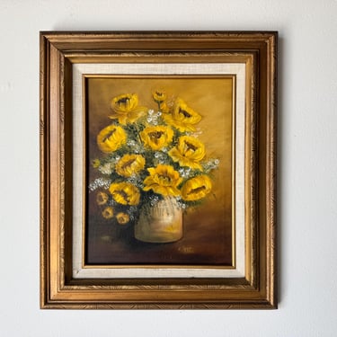 Vintage Golden Blossoms  Still Life Oil Painting by E. Rogge 