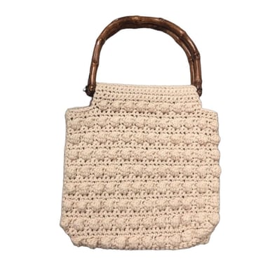 Vintage Crochet purse, handcrafted, Bamboo Handle, bohemian fall purse 