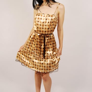 Y2K Polka Dot Mini Gown (11) tan vintage 