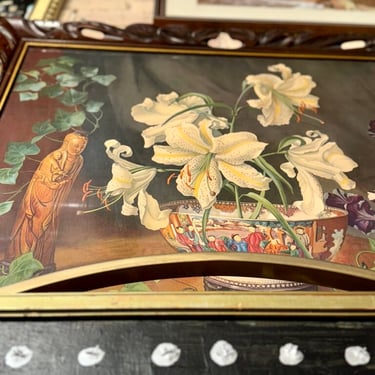 Large lily wooden ornate litho frame GL Nelson