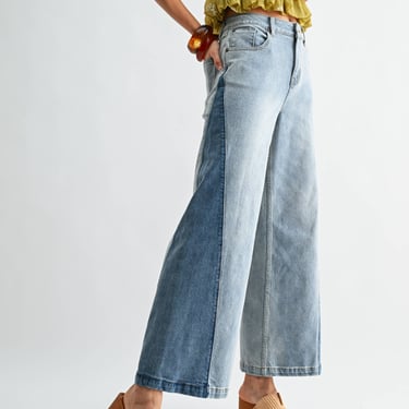 Two-Tone Wide Leg Jeans