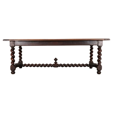 19th C. French Louis XVIII Style Oak Barley Twist Dining Table 7 Ft
