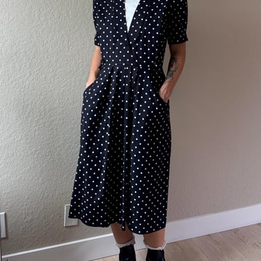 80s Cotton Polka Dot Dress Black White Polka Dot Dress 80s Polka Dot Dress 80s Peri Petites Vintage Polka Dot Cotton Dress w Pockets 