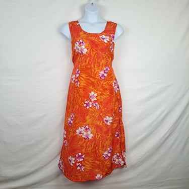 Vintage 90s Orange & Pink Tropical Sun Dress 