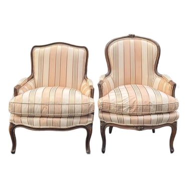 Early 20th Century Coordinating Pair of French Bergere Chairs - Made in Italy 
