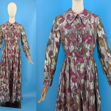 Vintage Seventies Colt Orient Small Metallic Embellished Long Sleeve Maxi Dress 