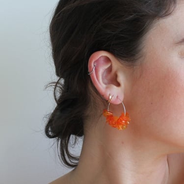 Sustainable Sterling Silver Coral Hoop Earrings Handmade with 100% Recycled Materials. Sustainable Earrings with Floral Motif 
