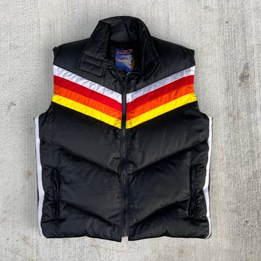 Vintage 70s Antler Black White Rainbow Kelso That 70s Show Down Feather Insulated Puffer Winter Vest M/L 