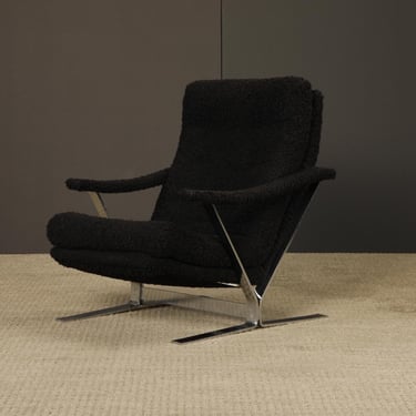 Vintage Mid-Century Milo Baughman Style Chrome Lounge Chair with Black Bouclé, 1970s 
