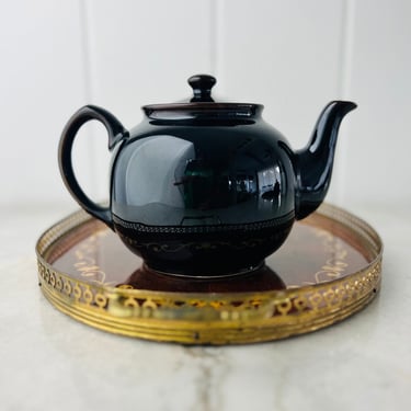 Vintage Original Sadler Brown Betty teapot, redware, dark chestnut brown glaze, 7 cups, made in Burslem England, embossed backstamp, gift 