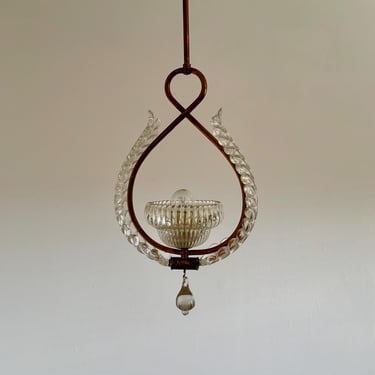 Vintage Murano Glass Chandelier by Ercole Barovier / Rare Italian Art Deco Pendant Lamp / Antique Ceiling Light / 1940s 
