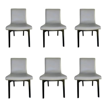 Caracole Modern Gray Starr Leather Dining Chairs Set of 6